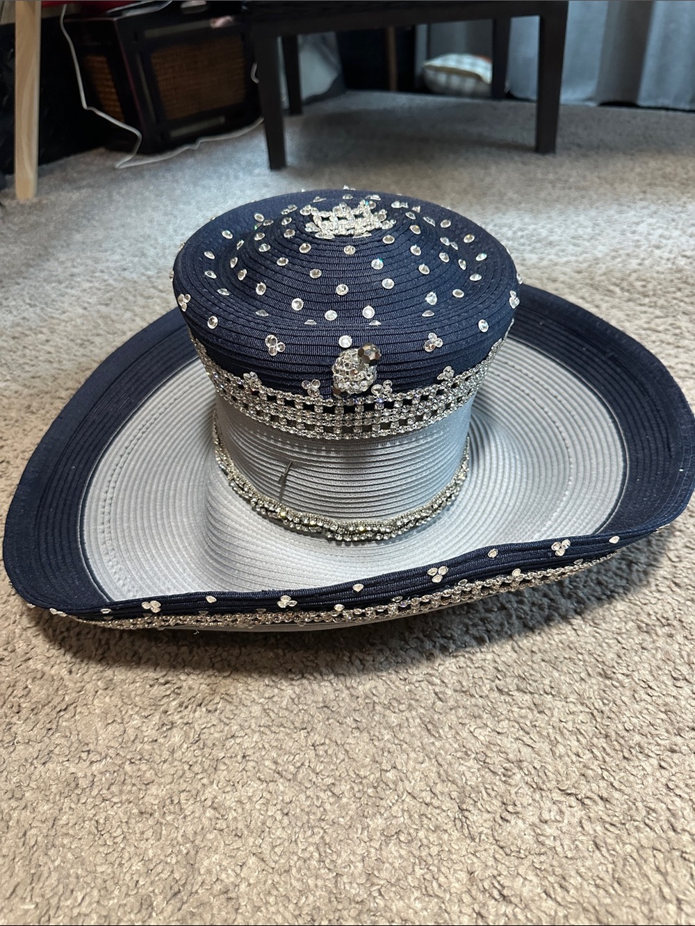 Embellished Two-Tone Navy and Silver Women's Hat